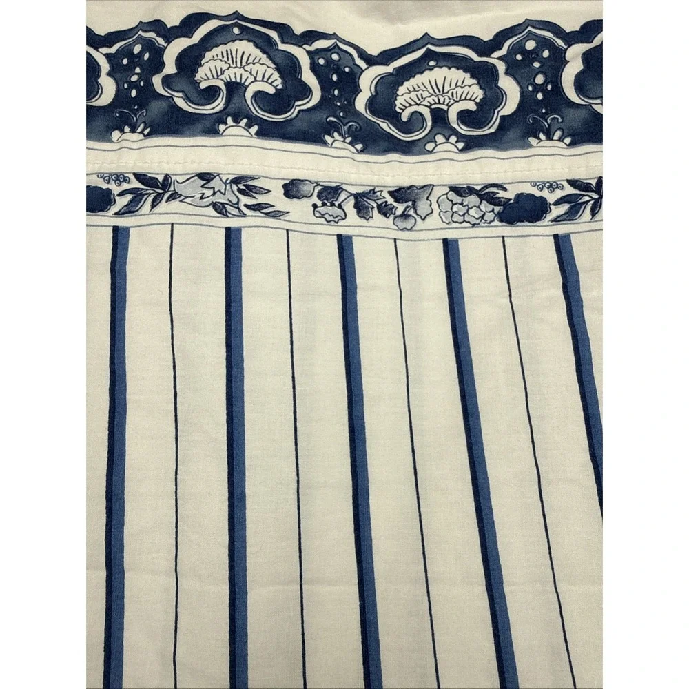 Ralph Lauren Vintage TWIN Flat Sheet Porcelain Blue Jonquil Striped EUC